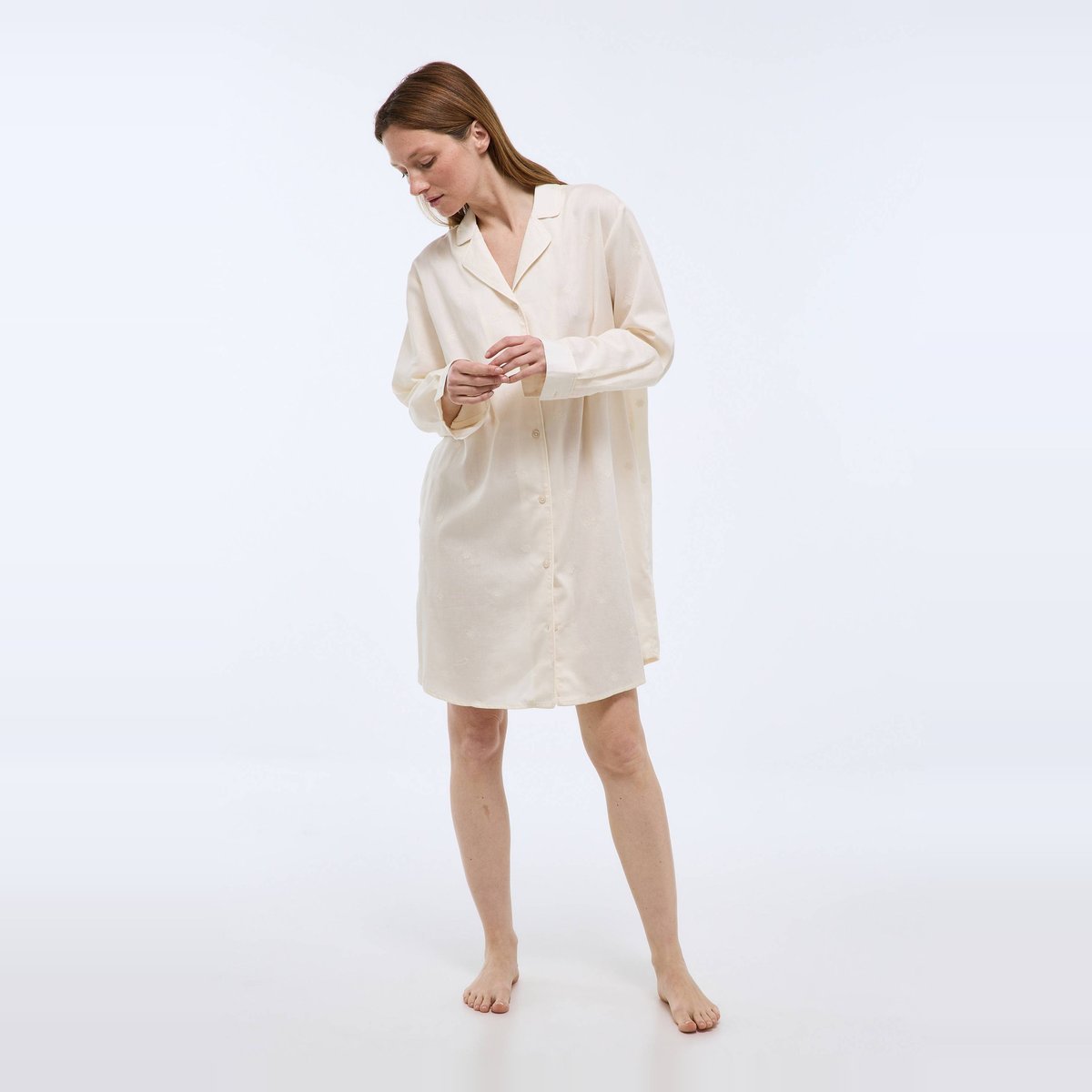 Chemise de nuit unie et brodée en coton bio GOTS ecru, MONOPRIX