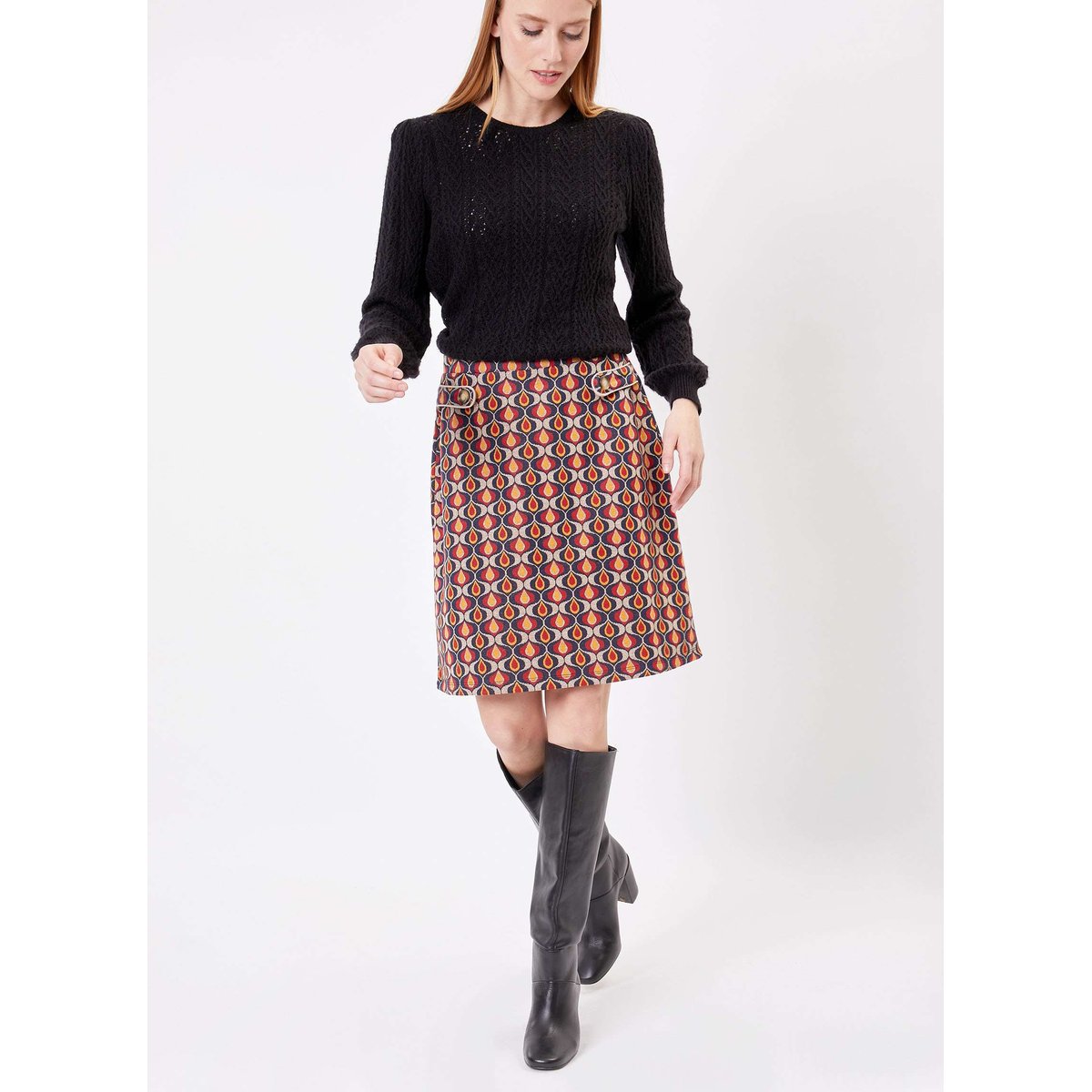 Jupe imprimée maille jacquard OLI bordeaux, PRINCESSE NOMADE
