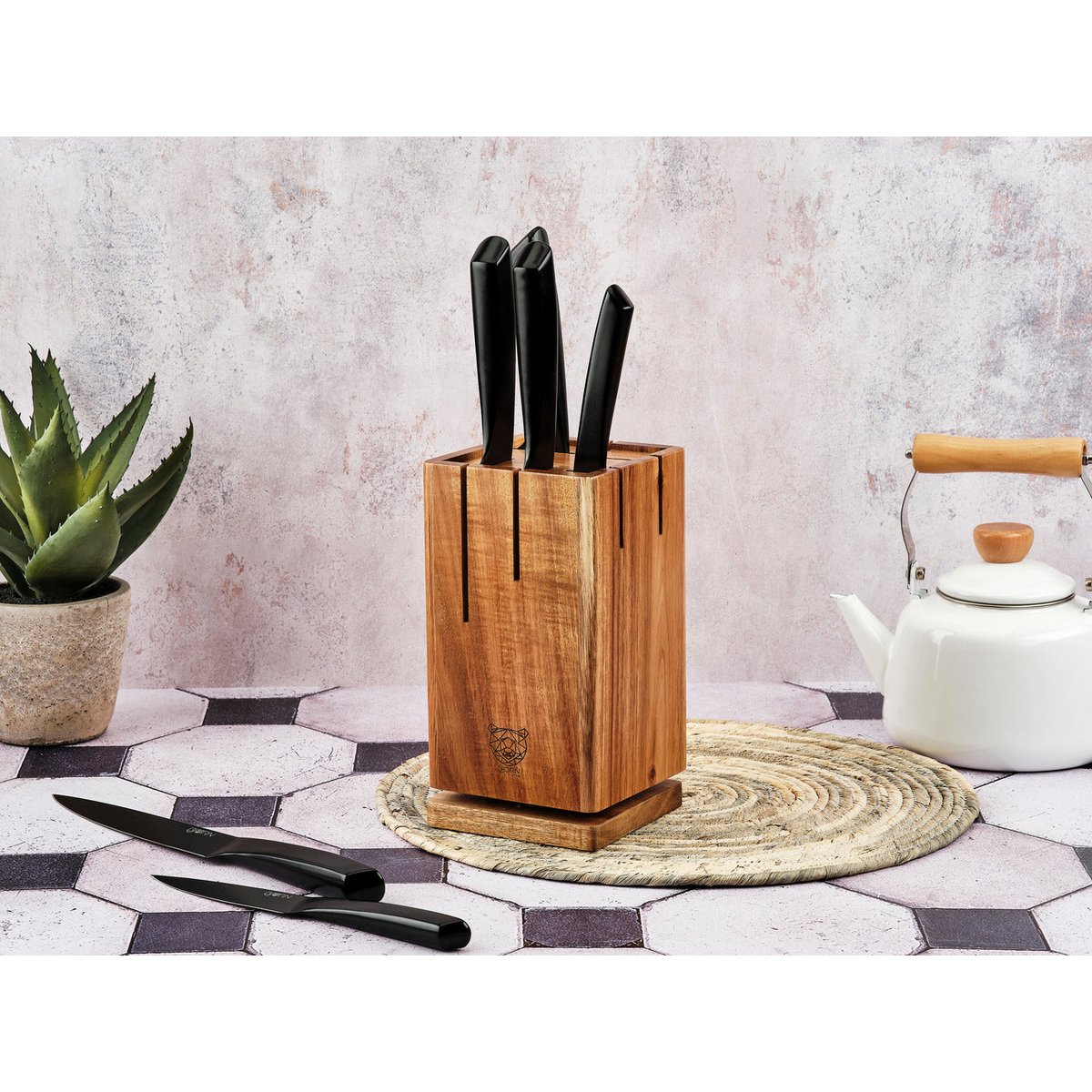 Lot de 7 couteaux de cuisine en inox, NUDE noir mat, BJORN