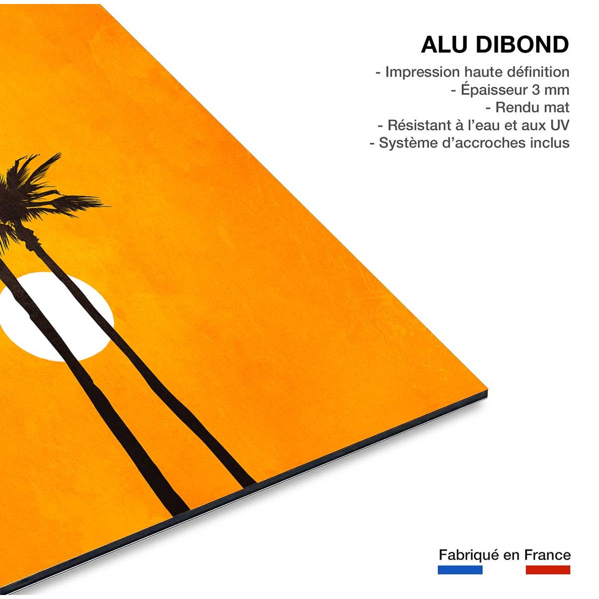 Tableau scandinave Sunset palm tableau alu dibond, HEXOA