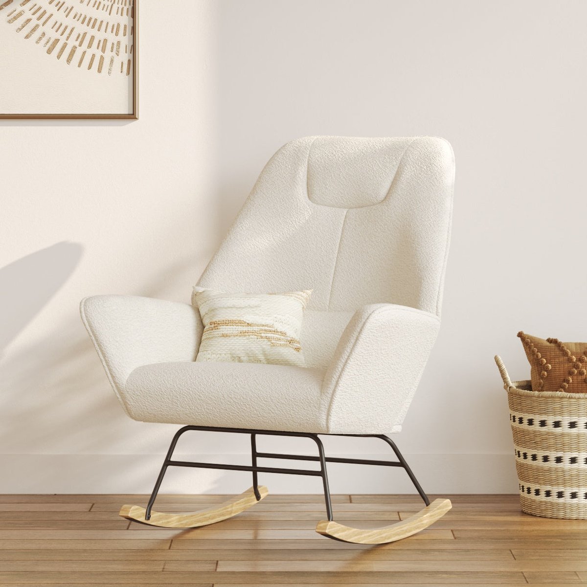 Rocking-chair en tissu bouclé - SHAUN blanc, MAISON PAVANE