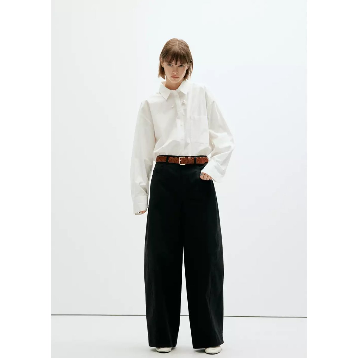Pantalon ballon taille normale noir, MANGO