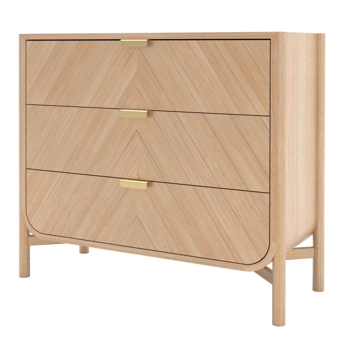 Commode en chêne teinté à 3 tiroirs, poignées en laiton, MARIUS chêne, HARTO