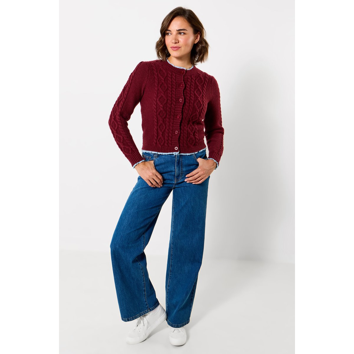 Cardigan en Maille Torsadée à Bordure Tissée Trinnie violet, JOE BROWNS