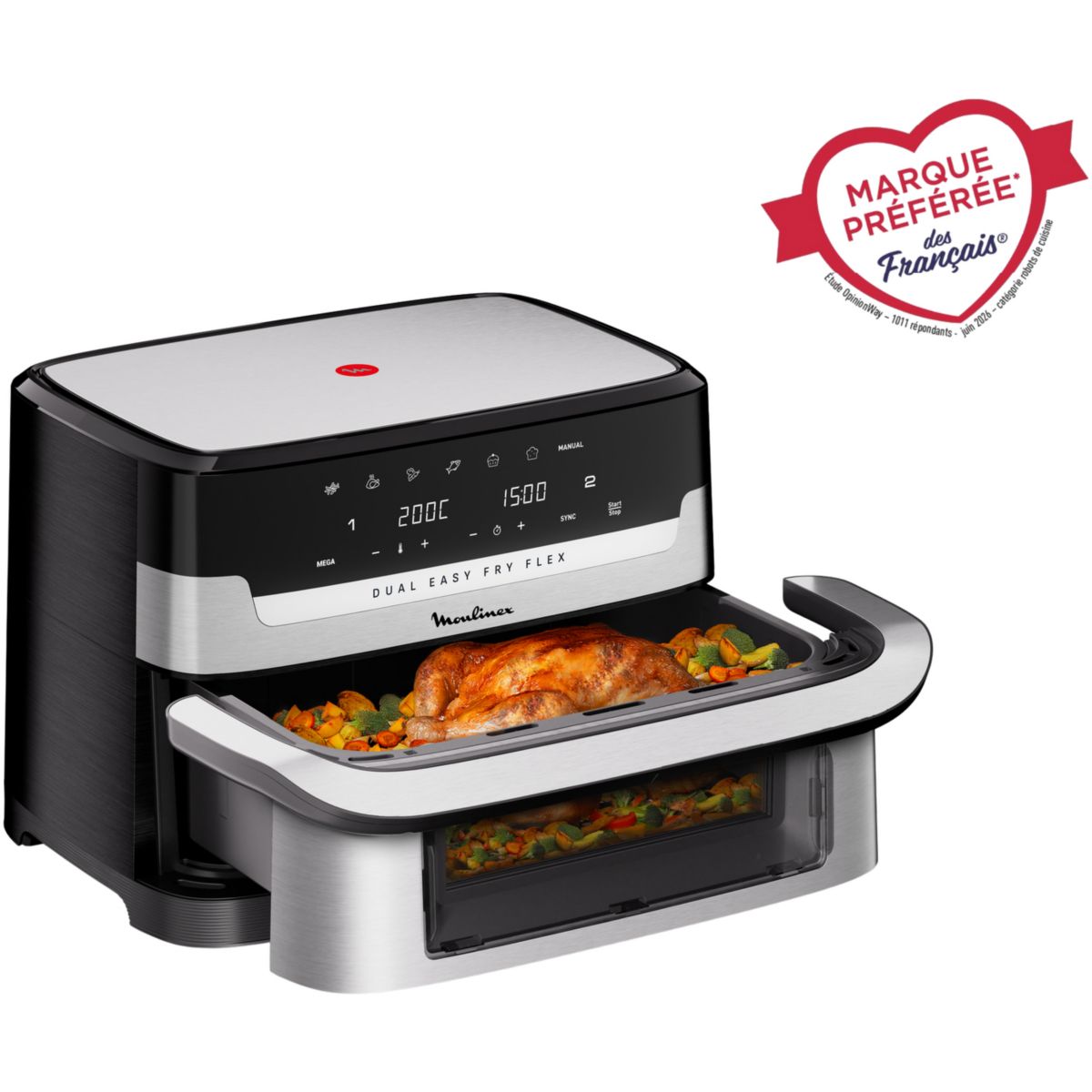 Friteuse sans huile Easy Fry Dual Flex EZ922DF0 acier, MOULINEX