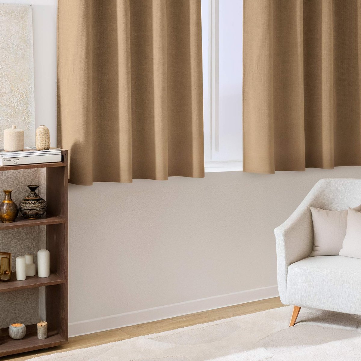 Rideau tamisant à œillets en velours chenille marron, DOUCEUR D'INTÉRIEUR