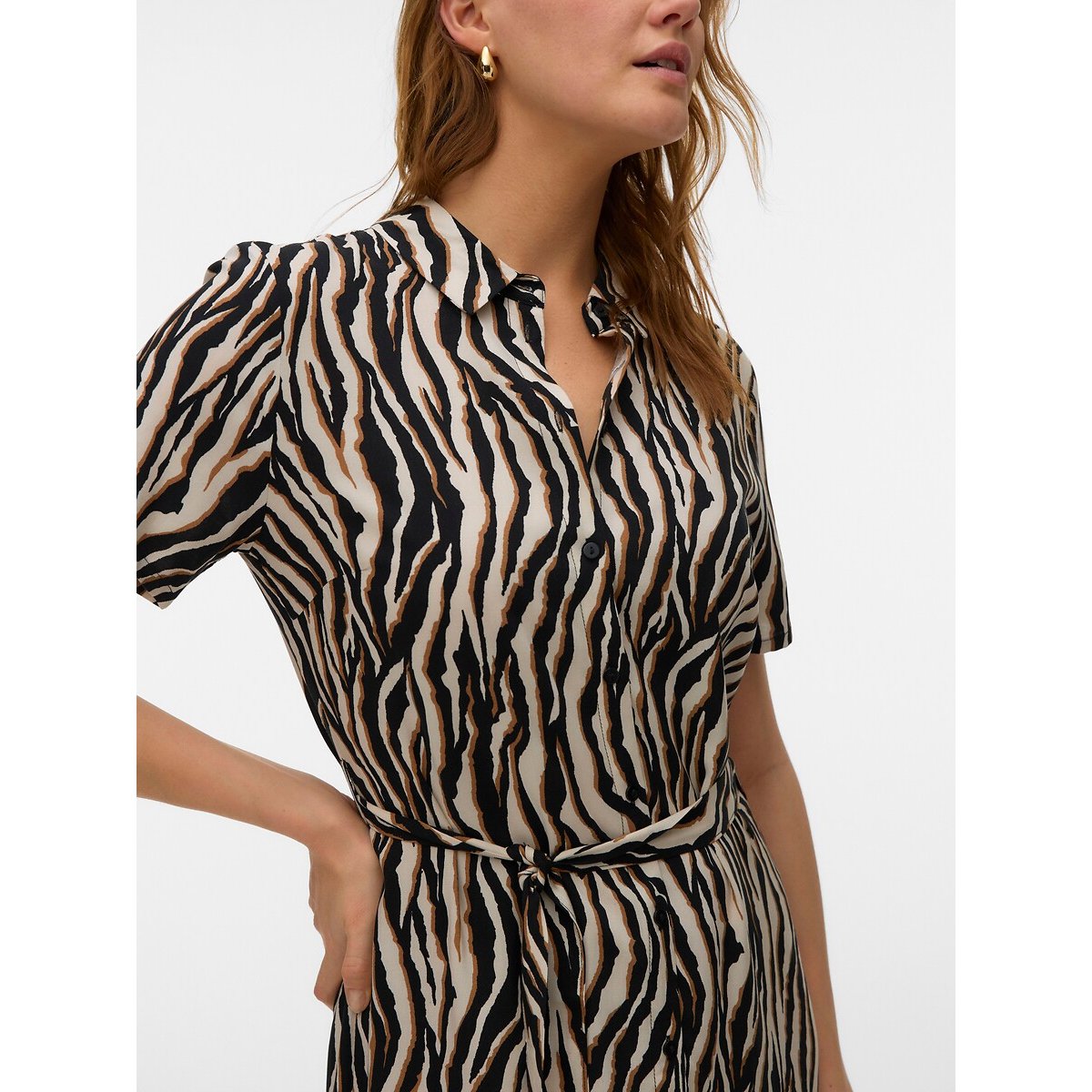 Robe imprimée manches courtes avec ceinture imprimé zèbre, VERO MODA