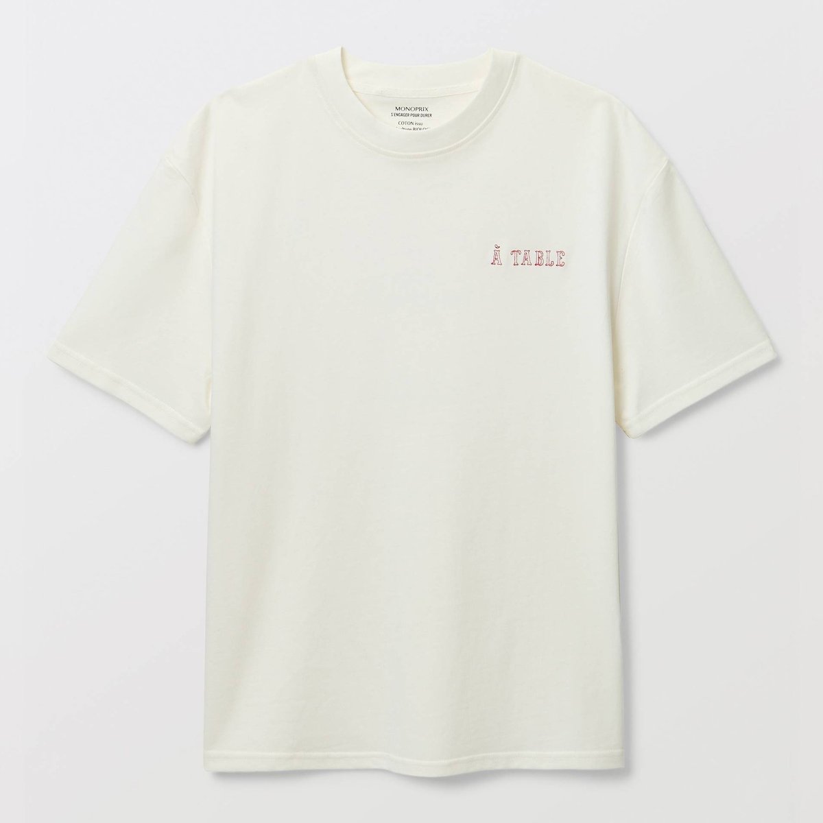 T-shirt manches courtes avec broderie et imprimé en coton BIO GOTS ecru, MONOPRIX