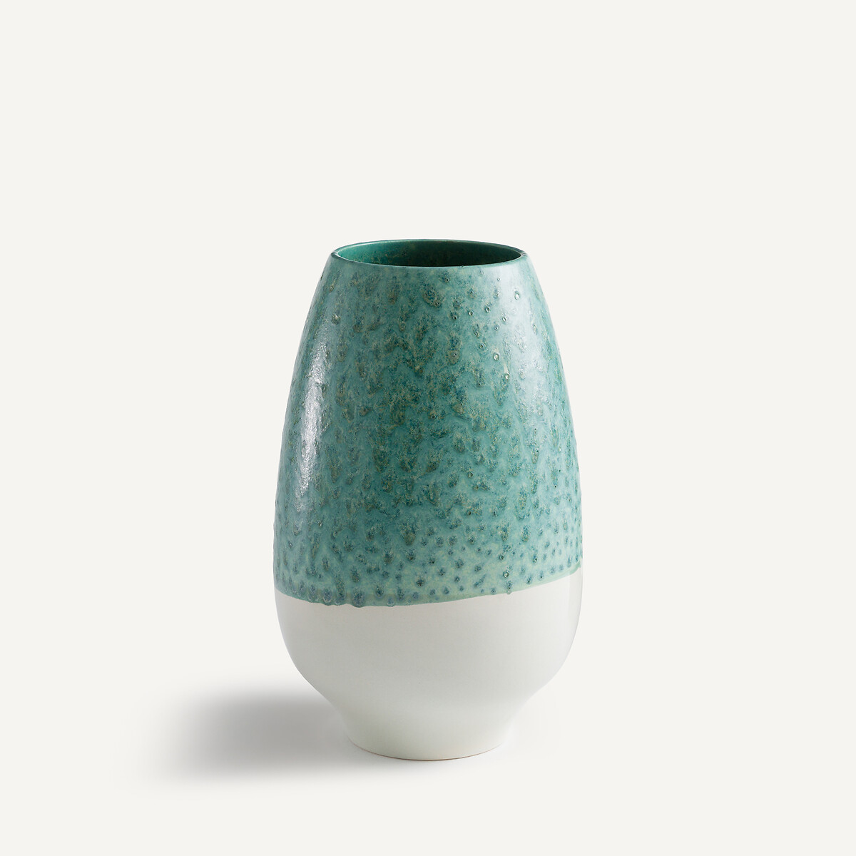 Zweifarbige Vase DOLO aus glasiertem Steingut türkis/ecru, AM.PM
