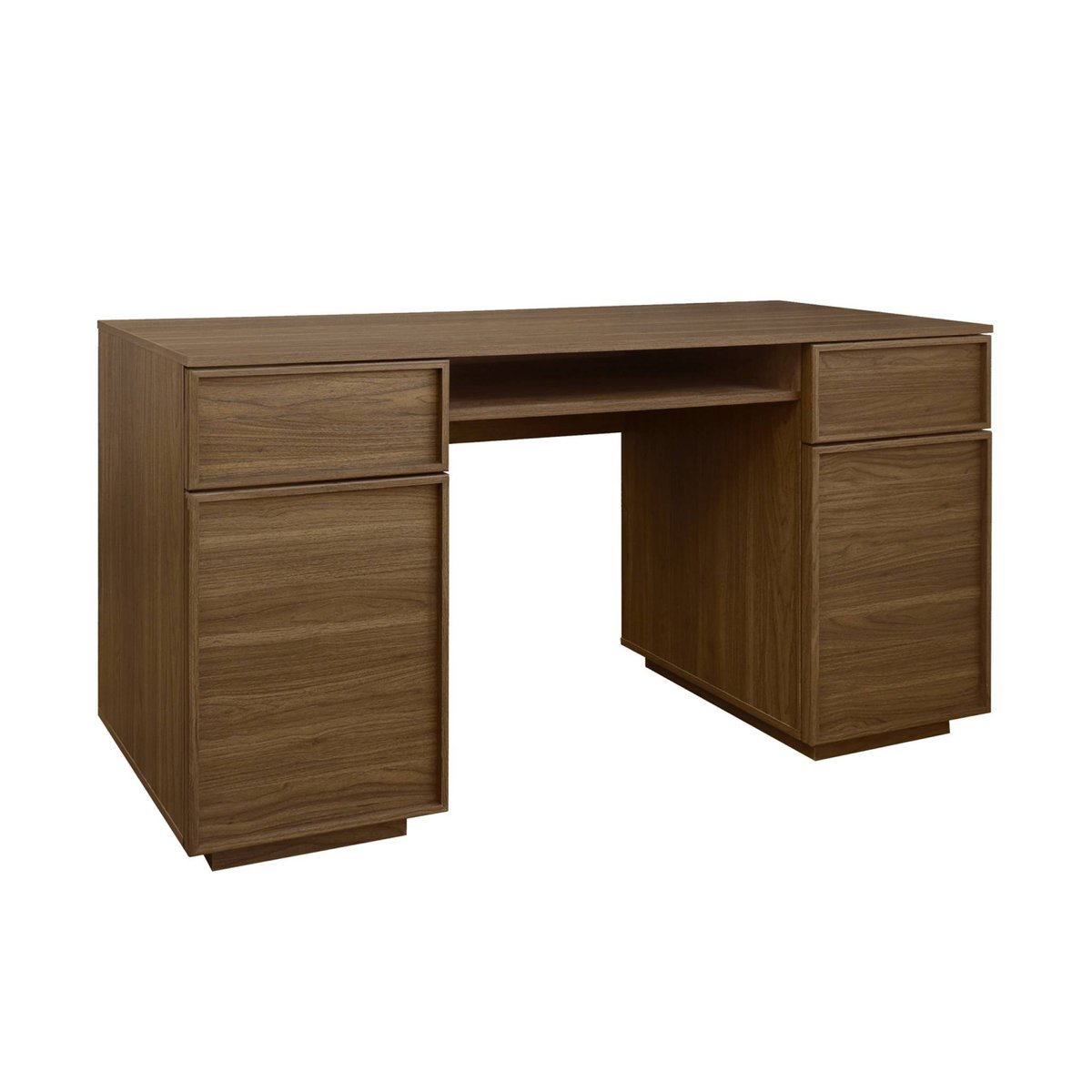 Bureau décor bois 2 portes 2 tiroirs 1 niche 140cm KUBA noyer, SWEEEK