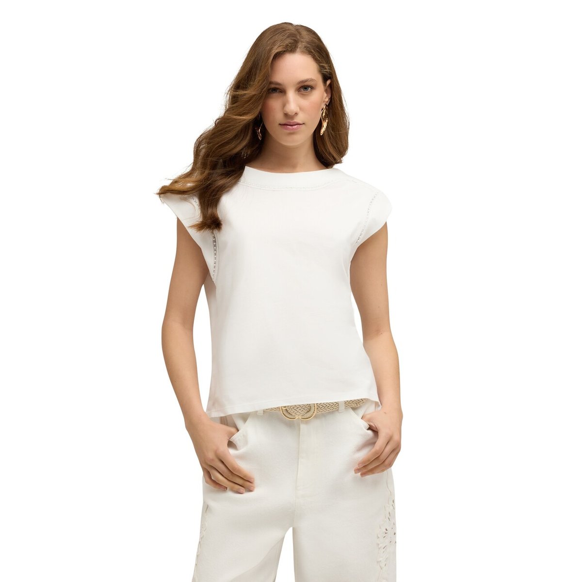 T-shirt kimono avec broderies blanc, MOTIVI