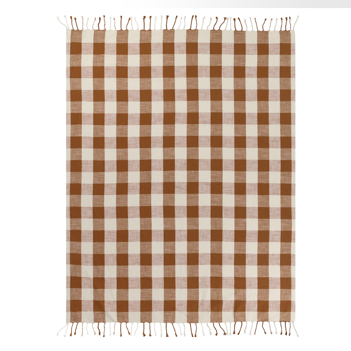 Chesil Check Tasselled 100% Cotton Throw pecan, YARD