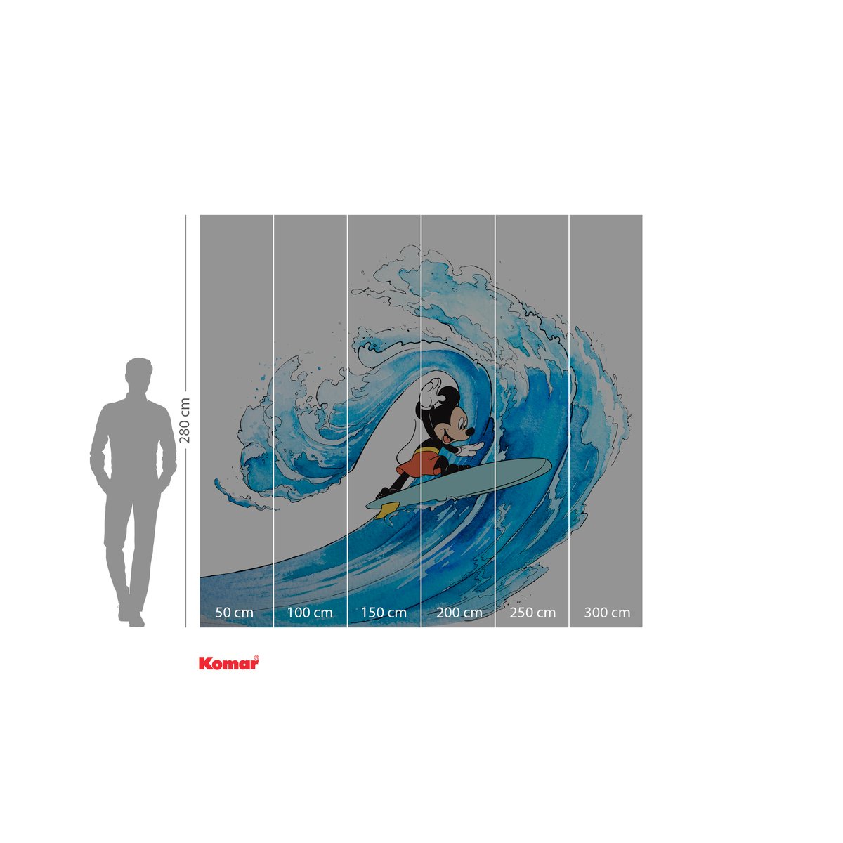 Papier peint Komar - Mickey Surfing - 300 x 280 cm bleu, HEXOA