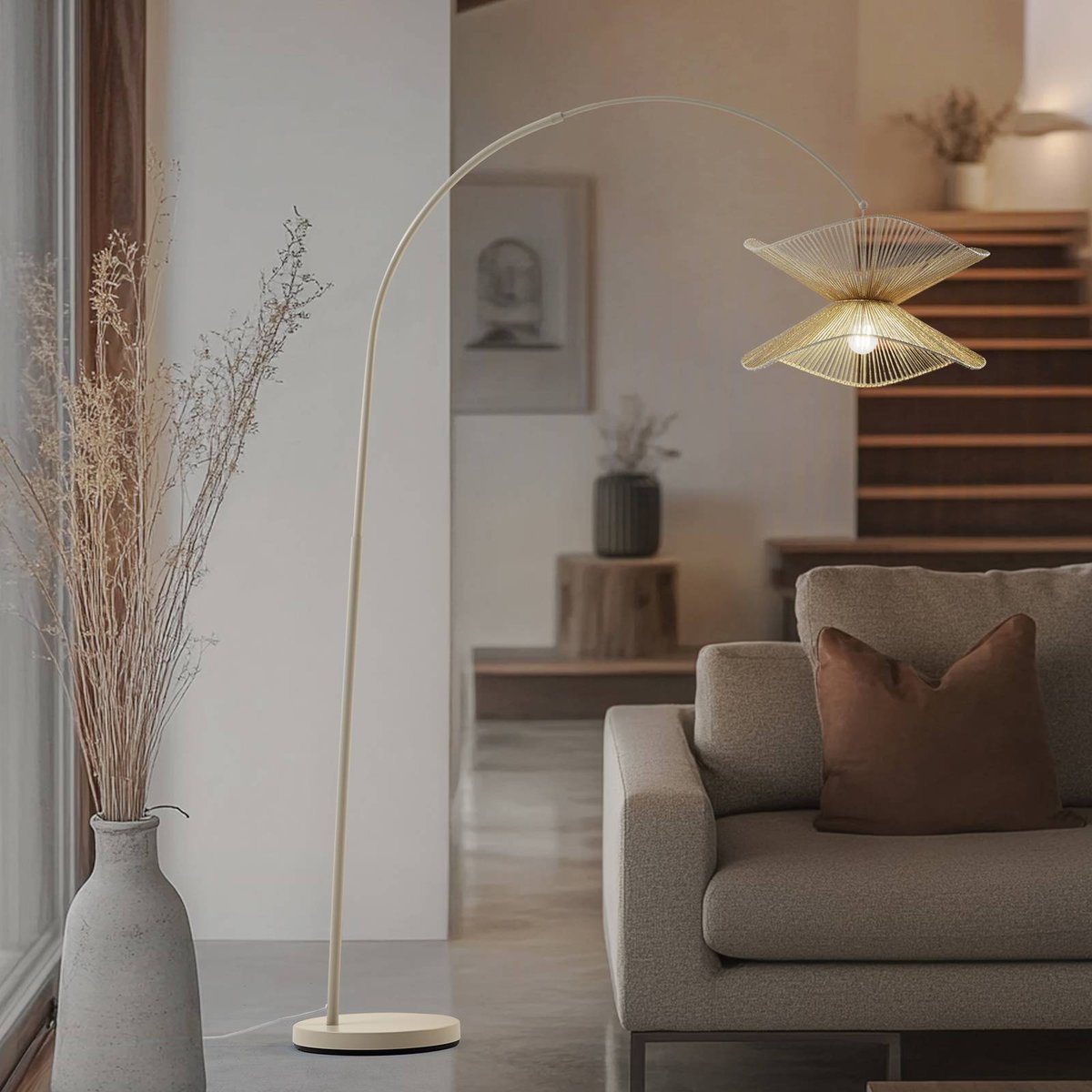 Lampadaire en papier traditionnel, Valdorin beige, LINDBY