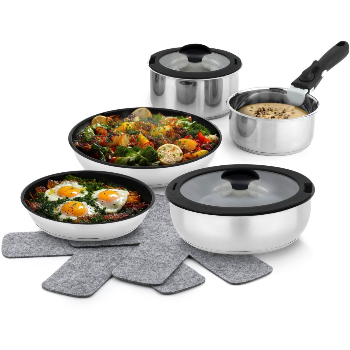 Batterie de cuisine 10 pcs revetement sain - Sans PFAS couleur unique, ESSENTIEL B