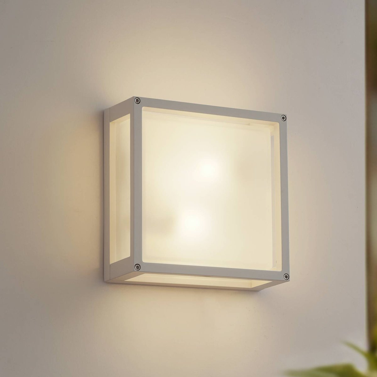 Applique extérieure en aluminium moderne blanc, verre dépoli, LUCANDE