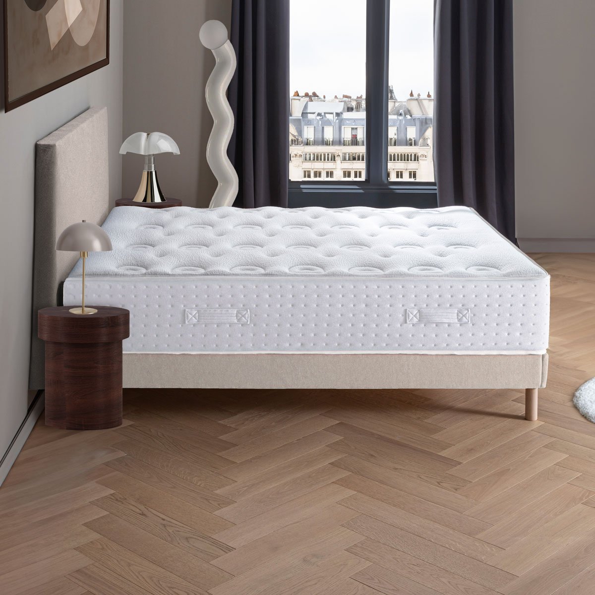 Ensemble - Matelas ferme + sommier + Tête de lit Blanc/Beige LE VERITABLE blanc, beige, DODO