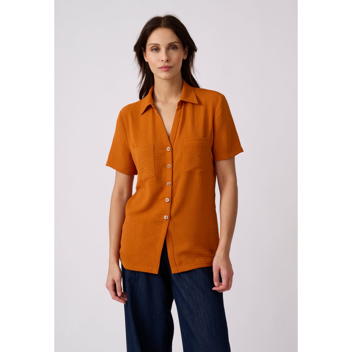 Chemisier tissu crêpe effet froissé orange ambre, DAMART