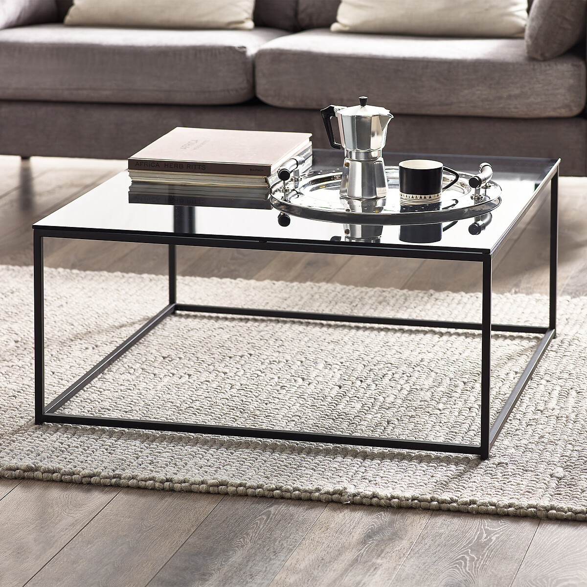 Dallas Smoked Glass Square Coffee Table smoky glass, SO'HOME