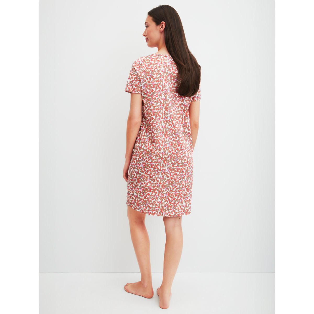 Chemise de nuit à manches courtes, longueur 95 cm manches courtes Coton FLOWER NIGHTS rose of sharon, CALIDA