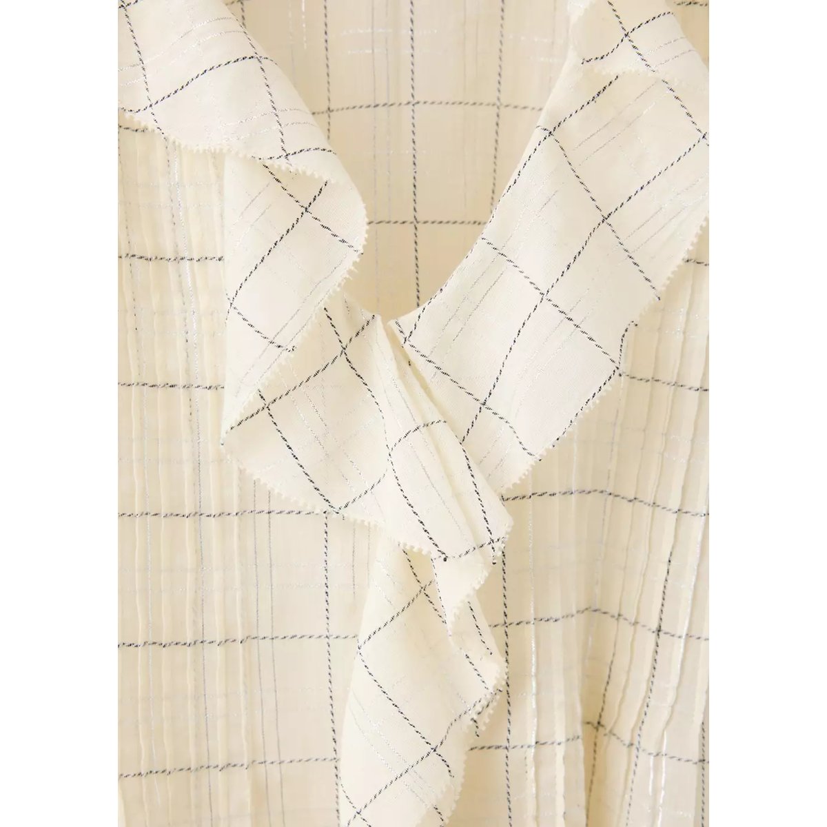 Blouse à carreaux avec volants blanc cassé, MANGO TEEN