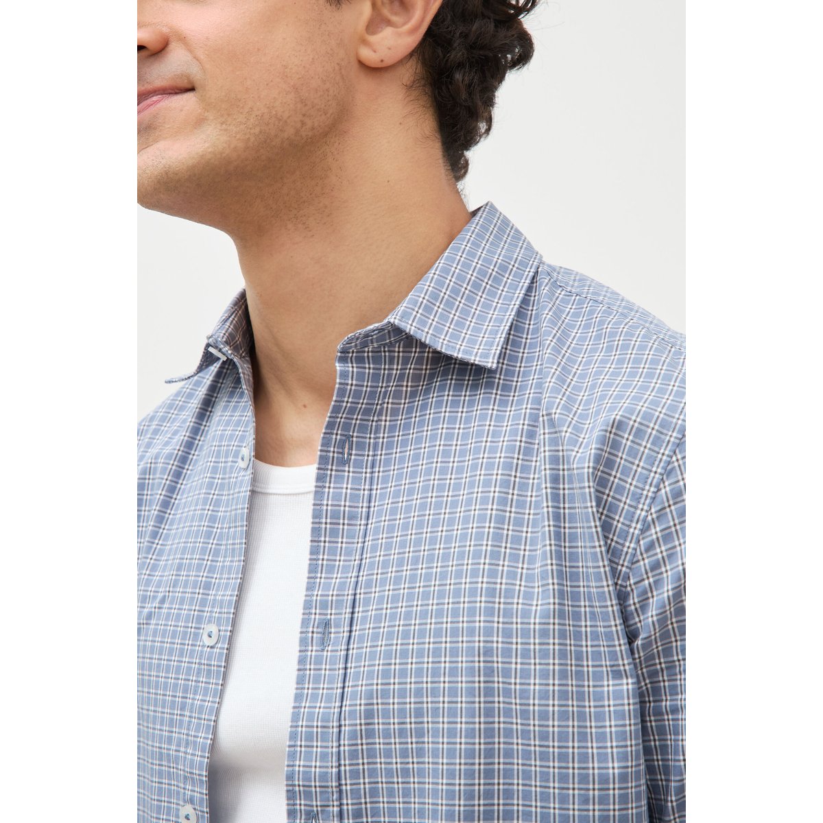 Chemise col américain manches longues bleu gris, BONOBO