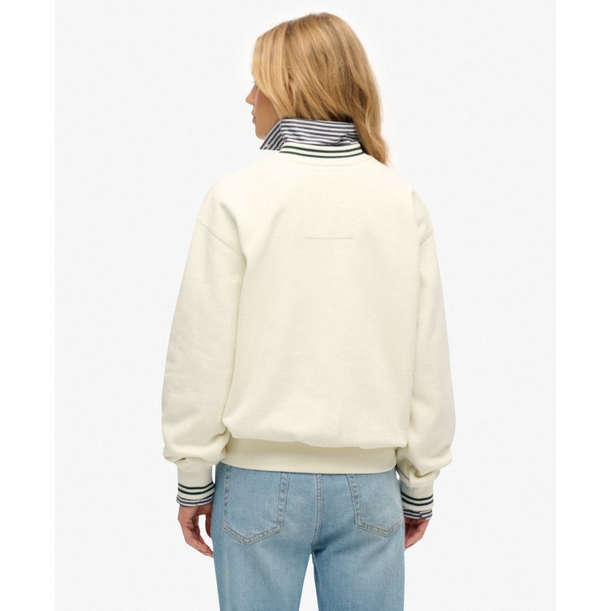 Sweat à col V Country Club blanc cassé, SUPERDRY