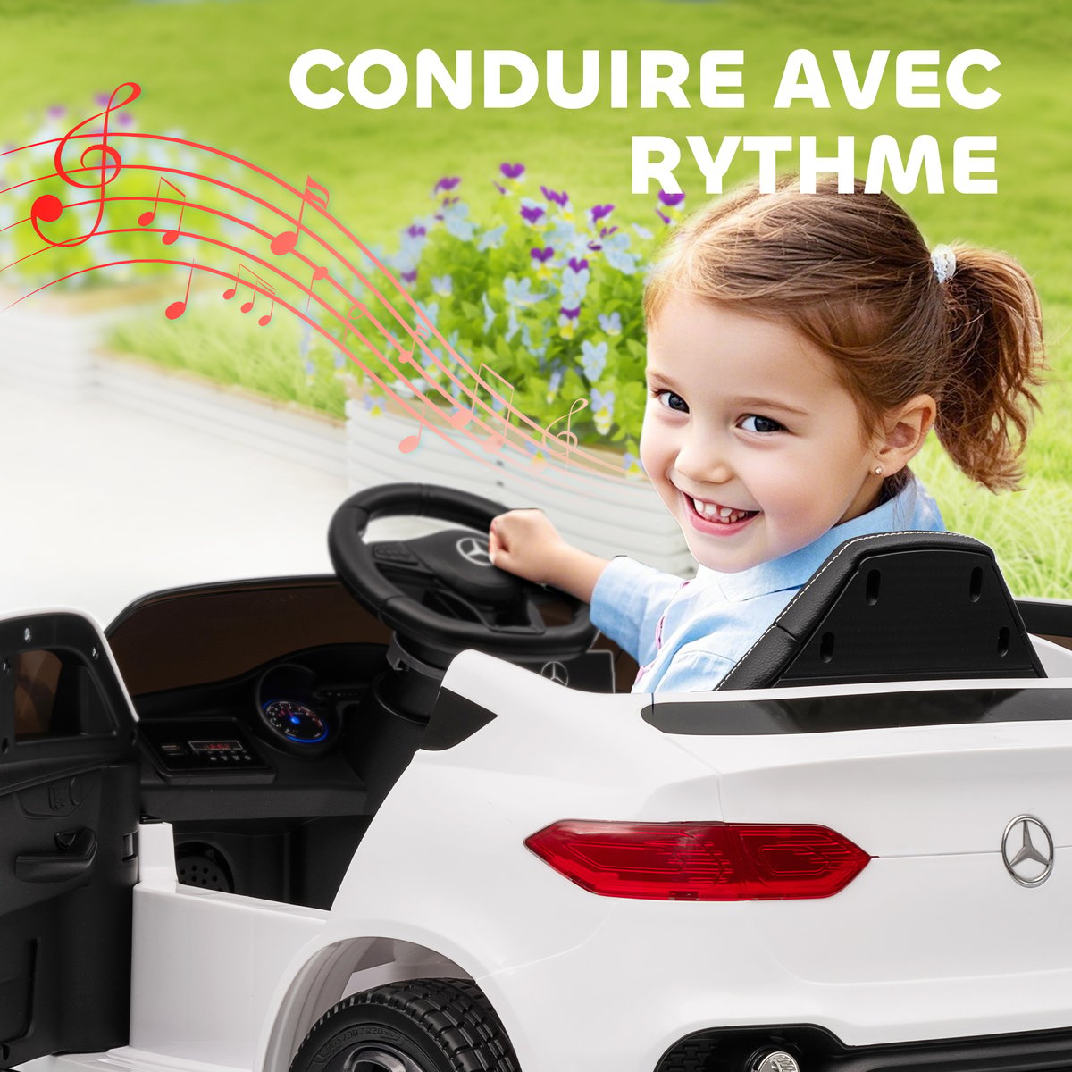 Voiture électrique à conducteur assis PP blanc, AIYAPLAY