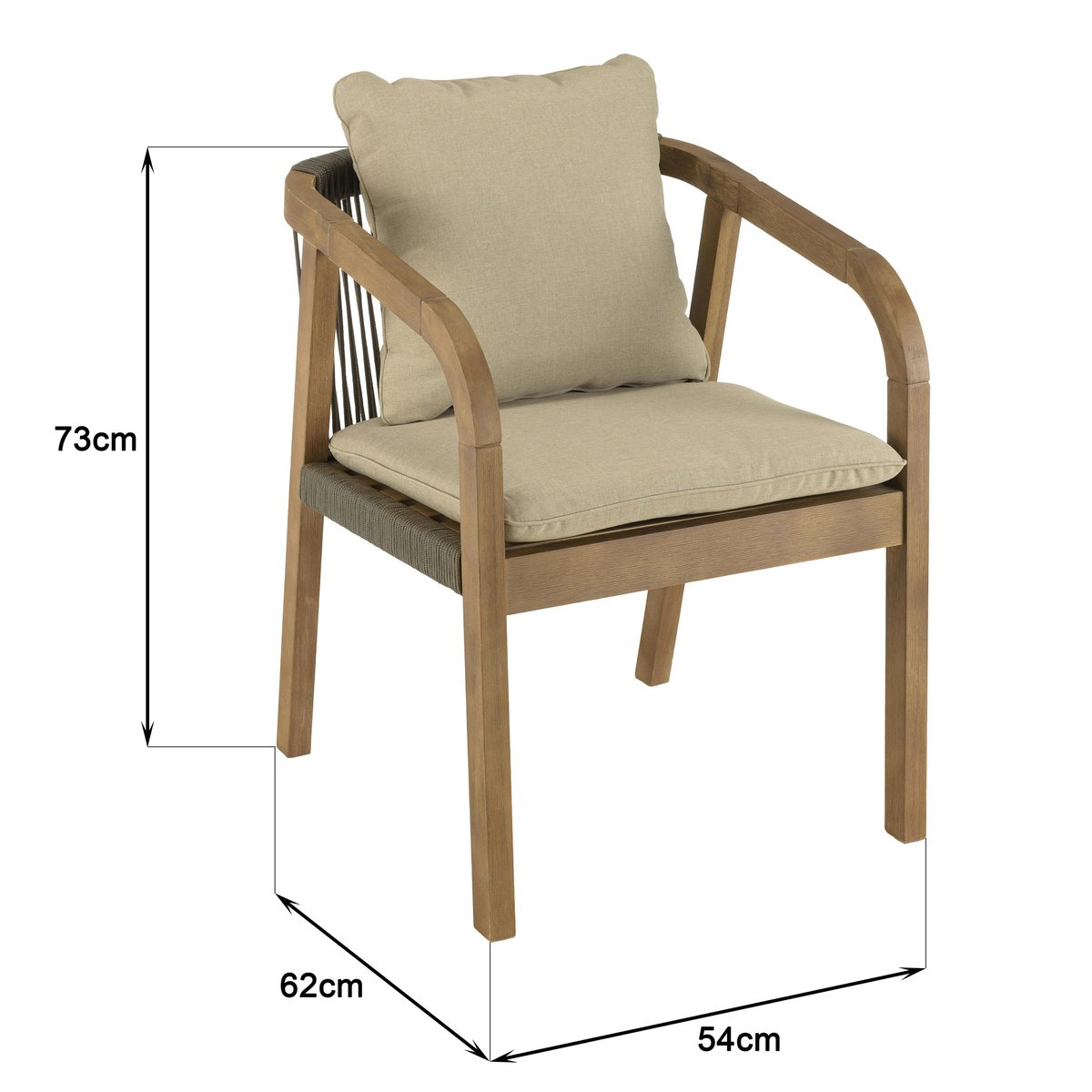 Fauteuil de jardin acacia et cordage vert avec coussins (lot de 2) BAHIA bois naturel, PIER IMPORT