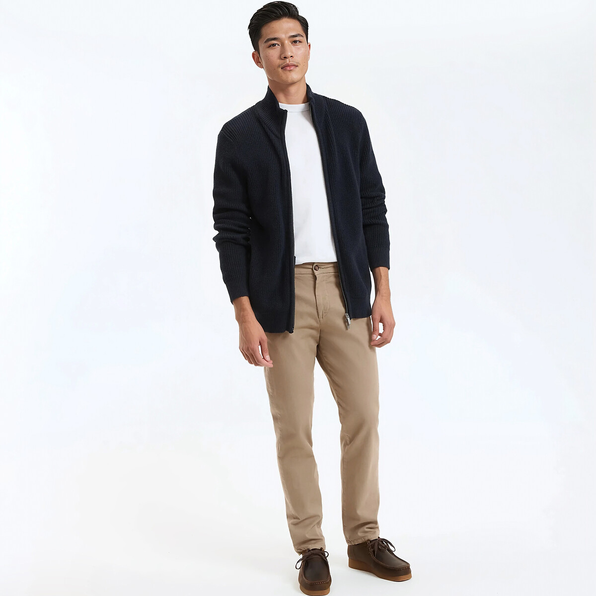 Gilet zippé, côtes anglaises, en coton bleu marine, LA REDOUTE COLLECTIONS
