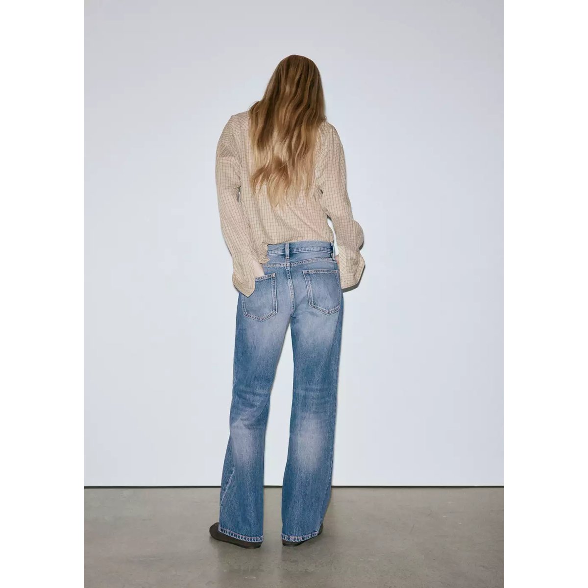 Jean droit taille basse bleu moyen, MANGO
