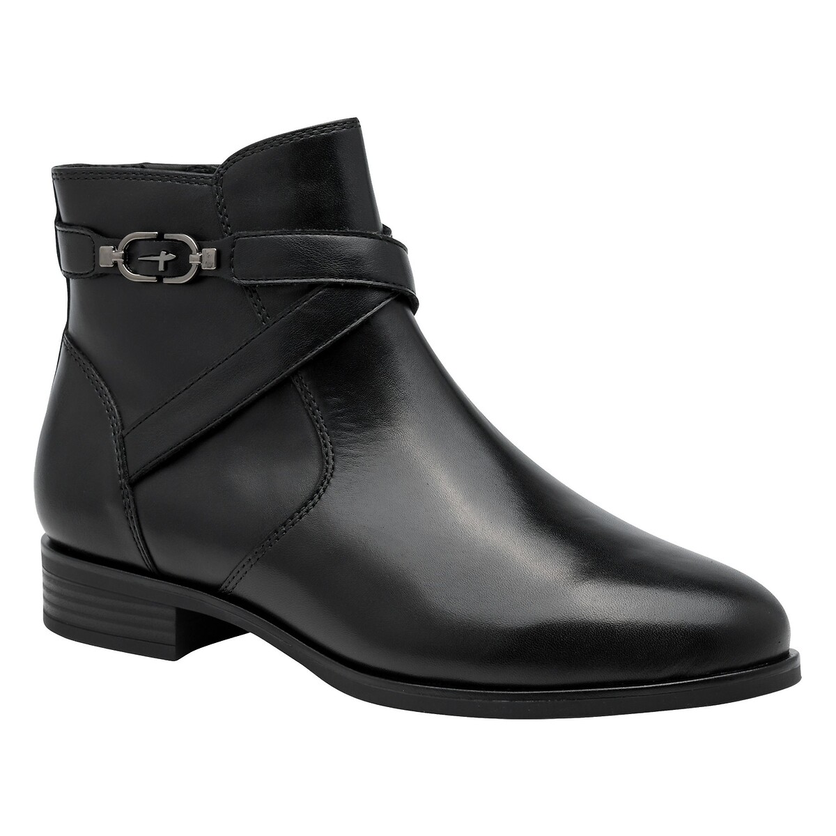 Bottines plates en cuir noir, TAMARIS