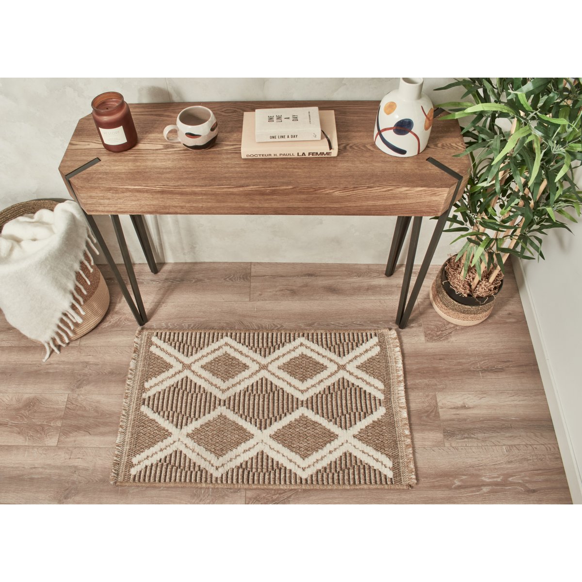 Tapis intérieur extérieur à motif scandinave TULUM marron, NAZAR RUGS