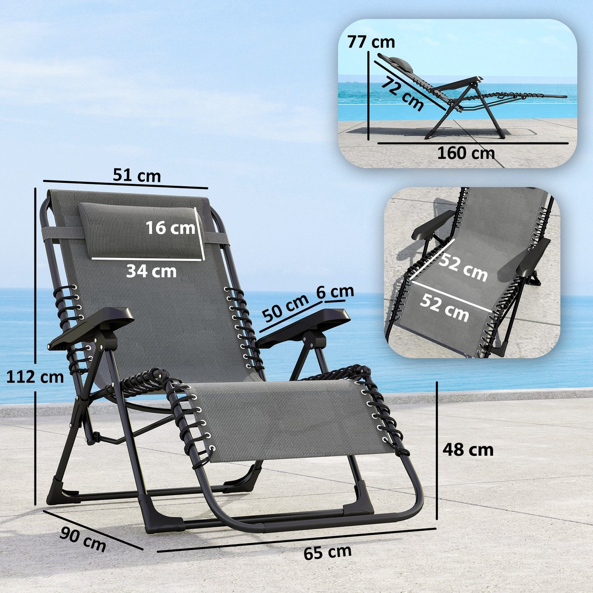 Ensemble de fauteuils « zéro gravité » gris, OUTSUNNY
