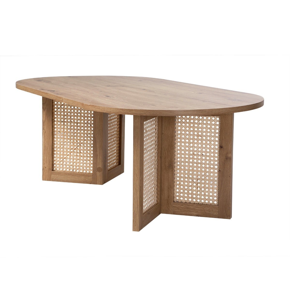 Table basse ovale et piètement rotin TALIA bois clair, CALICOSY