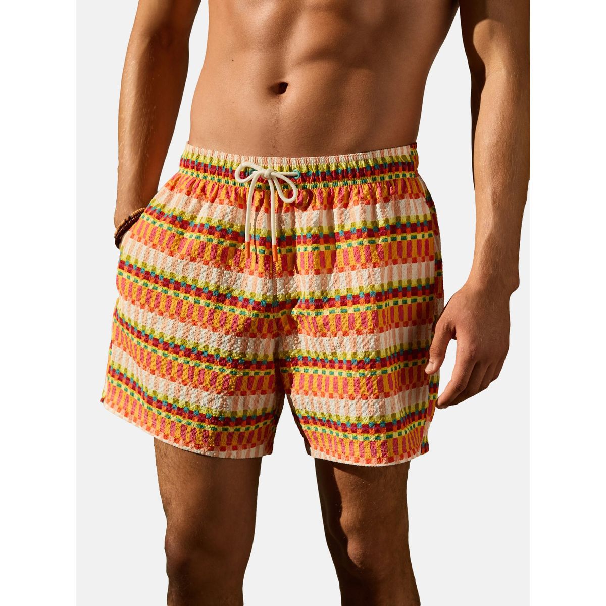 Short de bain 5 pouces en seersucker orange, NEXT