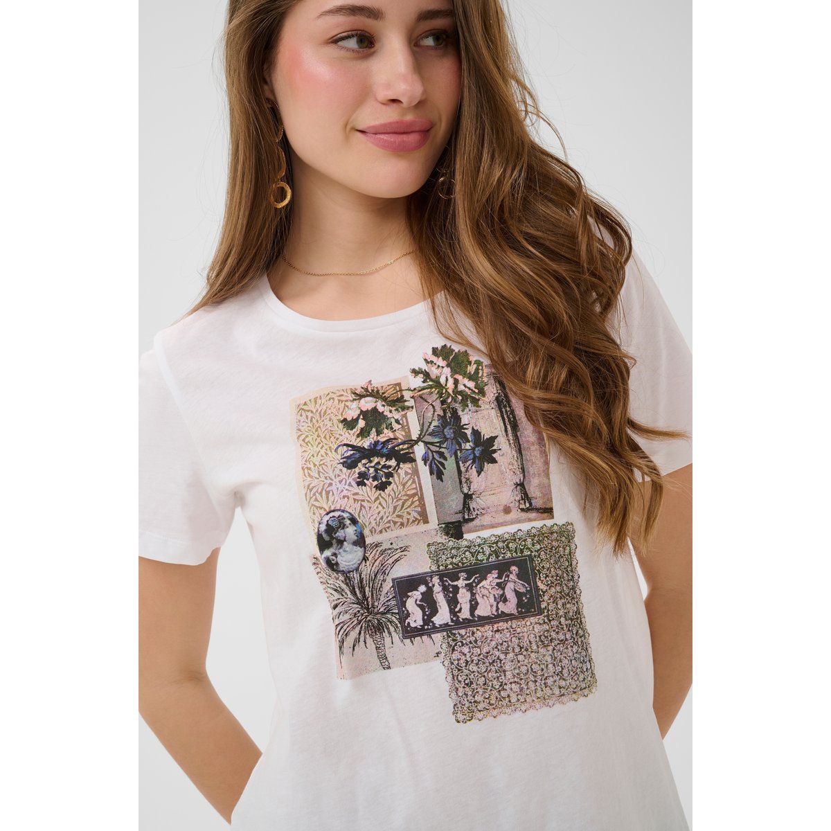 T-shirt à manches courtes blanc blue art collage, CREAM
