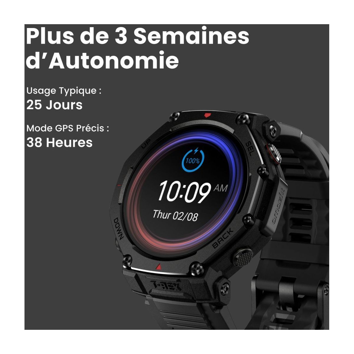 Montre sport T-REX 3 PRO 48mm Black noir, AMAZFIT