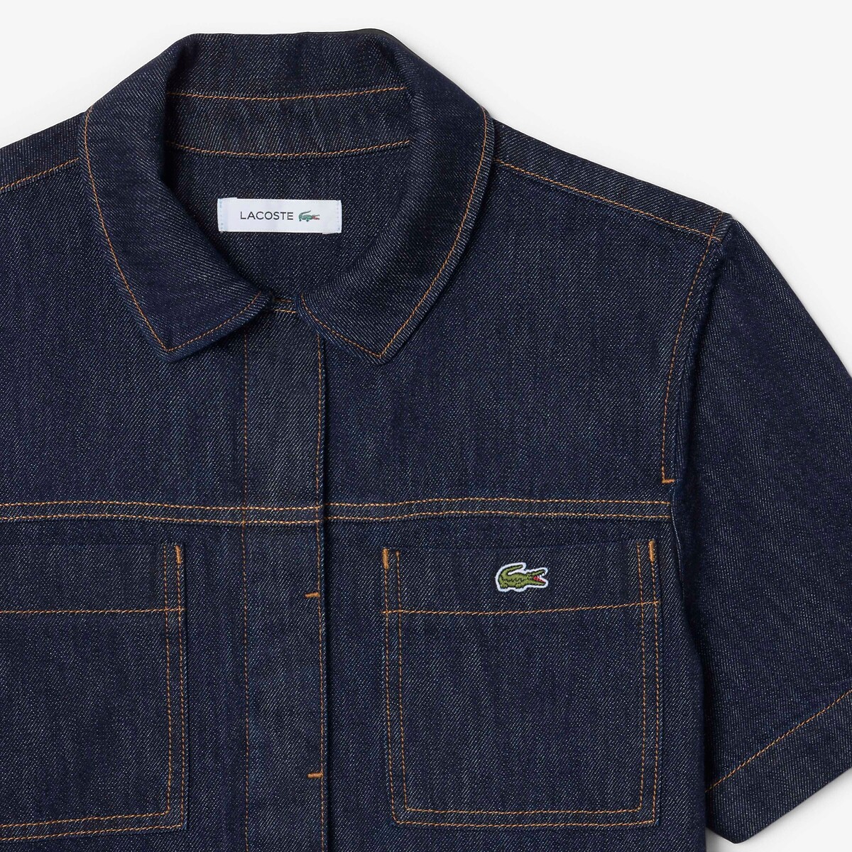Kurzes Denim-Kleid im Polo-Stil mit kurzen Ärmeln natur, LACOSTE