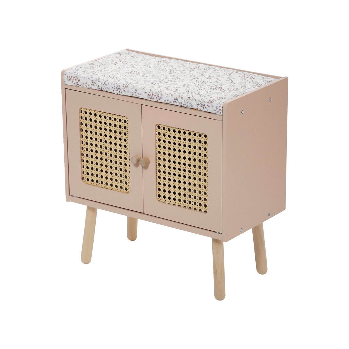Table à langer cannage et bois POÉSIE rose clair uni, VERTBAUDET