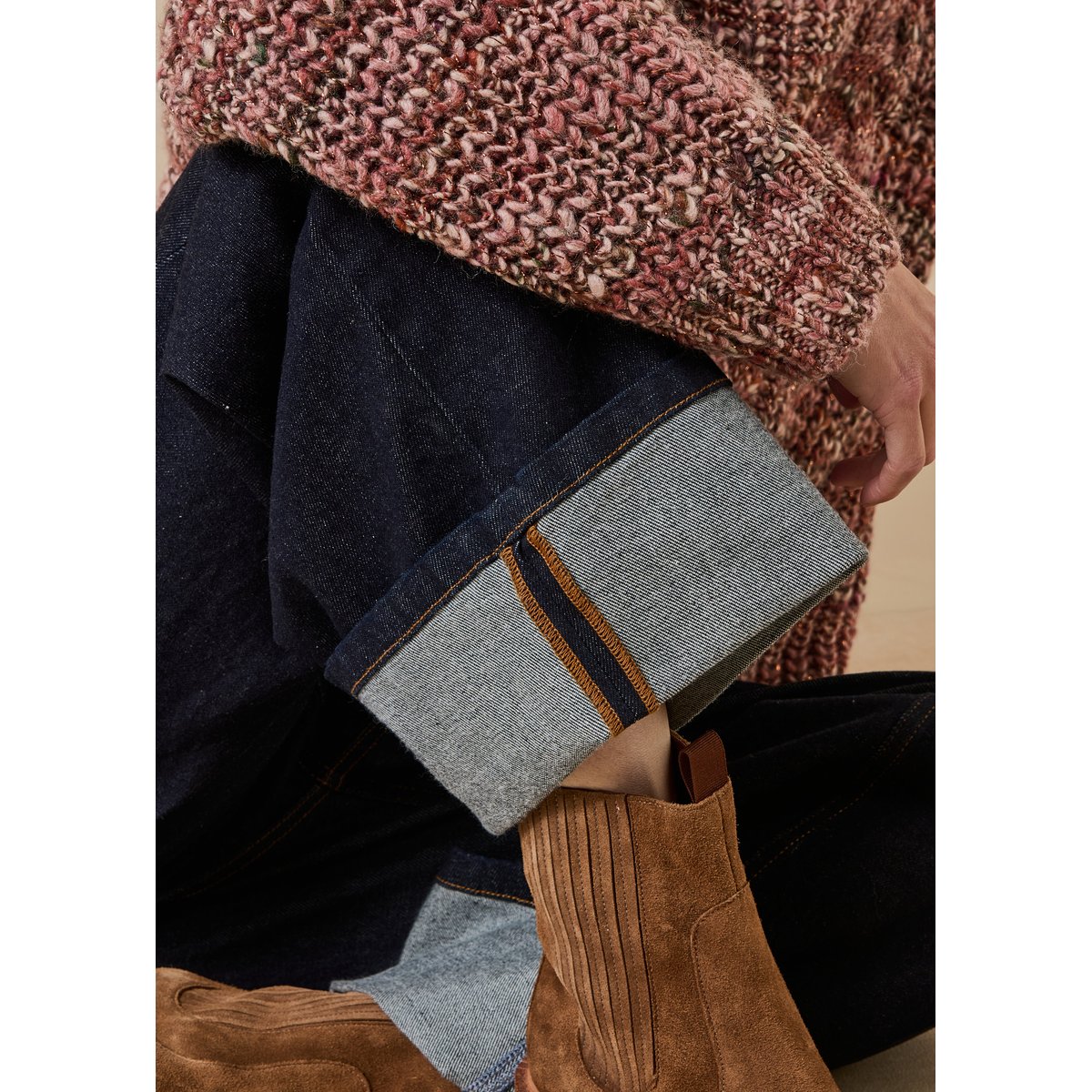 Jean cropped en coton biologique dark brut, LA FEE MARABOUTEE