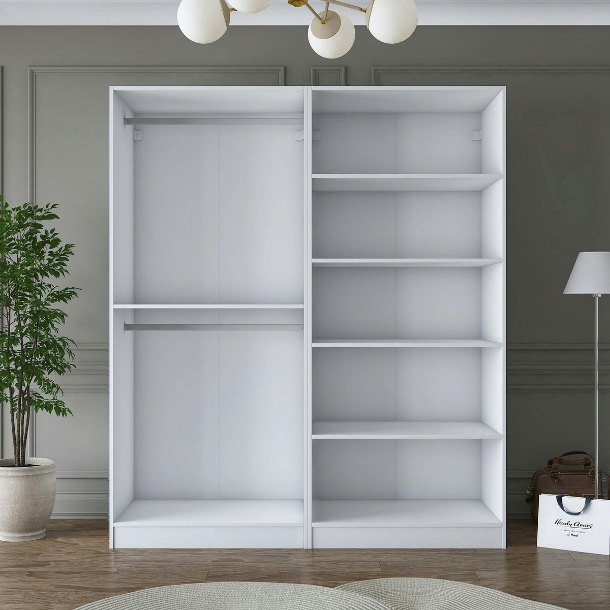Armoire penderie blanche rainurée 4 portes 2 tringles BYRON blanc, PIER IMPORT