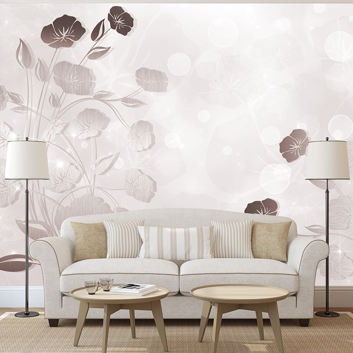 Papier peint intissé panoramique Gentleness of Flowers blanc, EDEN