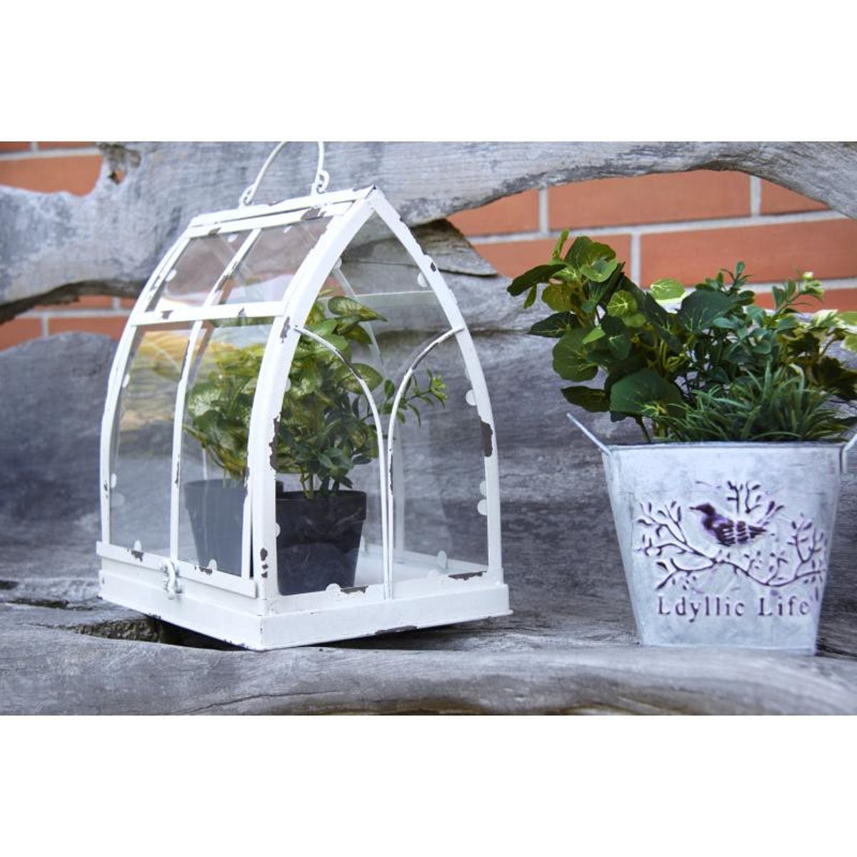 Mini serre métal blanc vieilli 29 cm couleur unique, AUBRY GASPARD