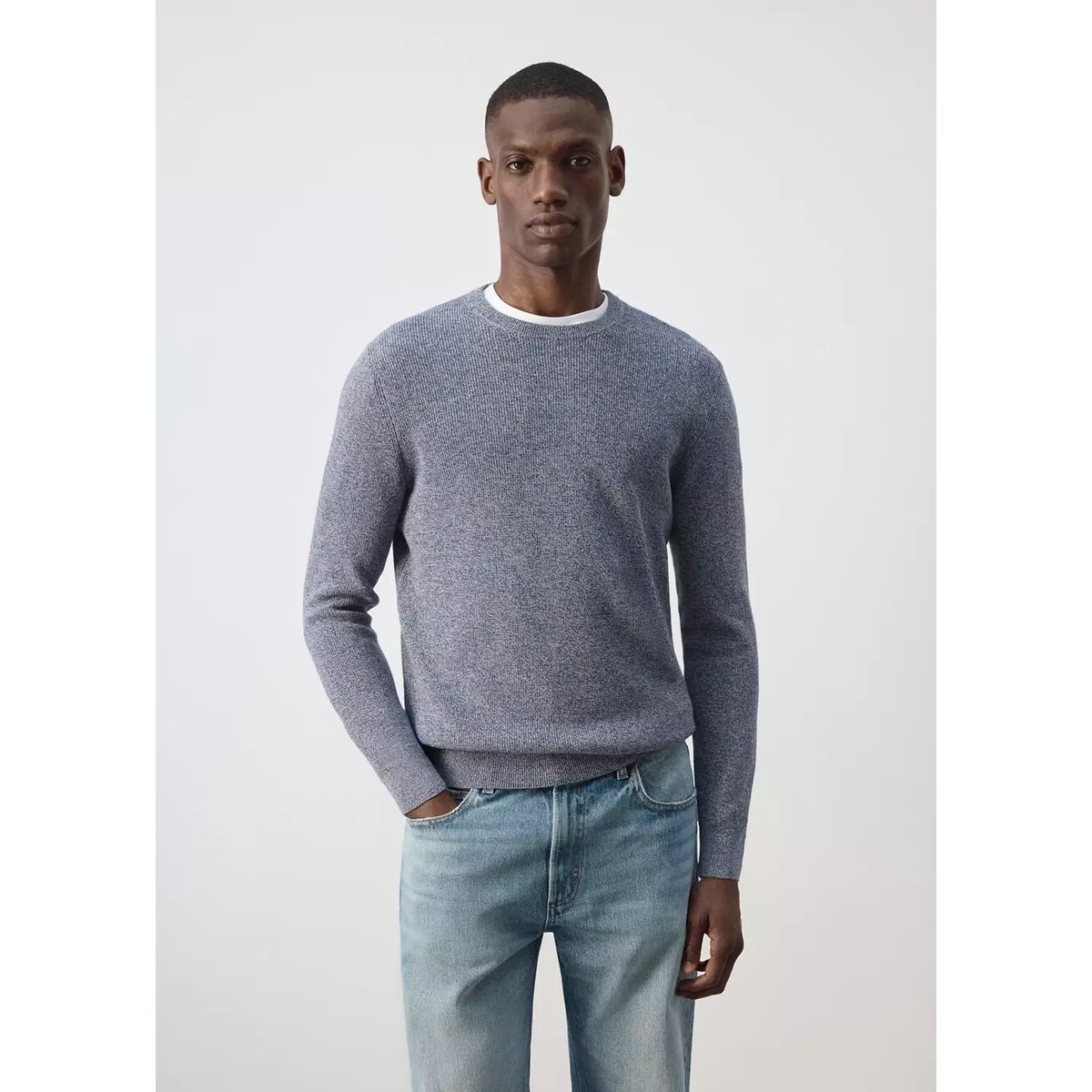 Jersey 100 % coton en maille fine côtelée bleu, MANGO MAN