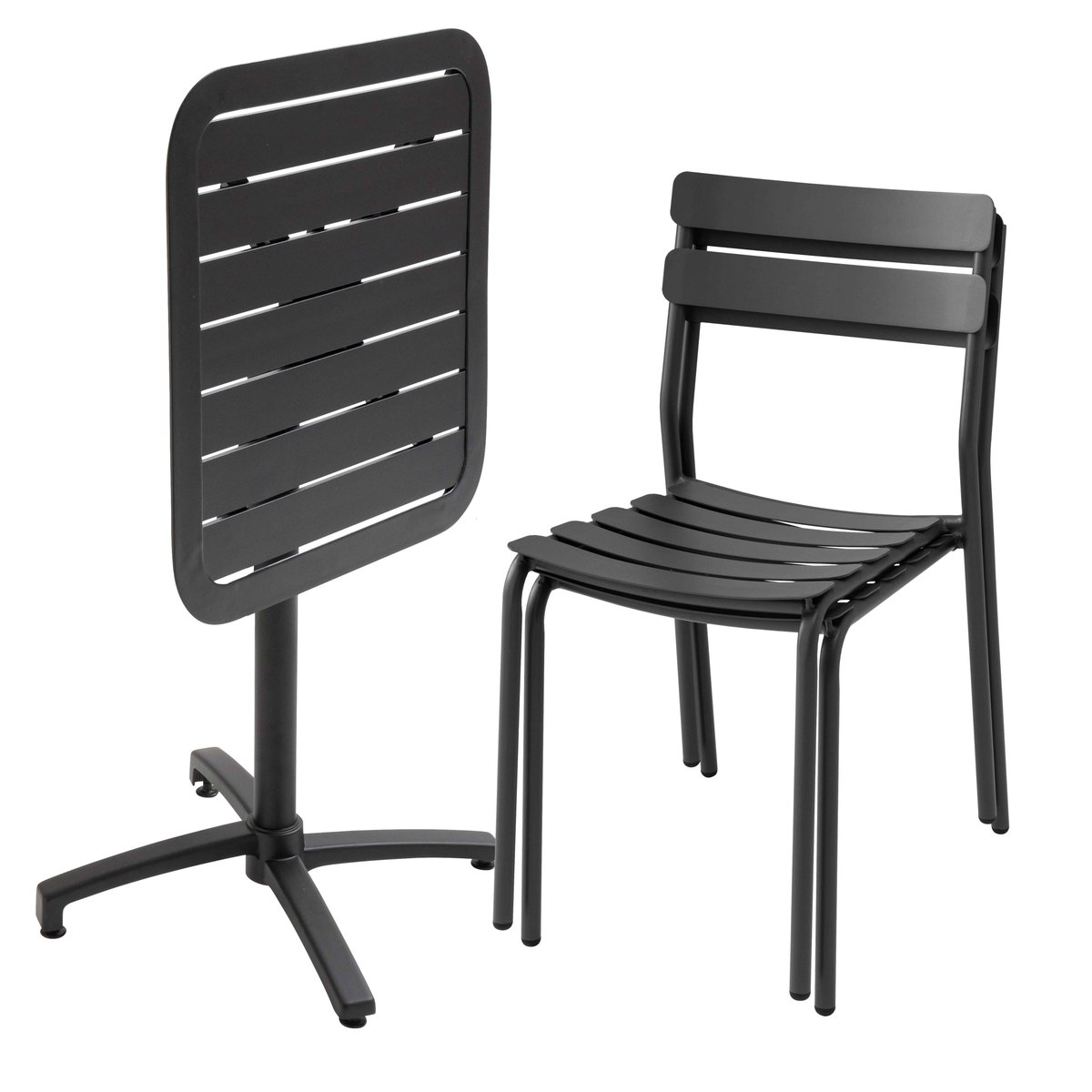 Table 70x70 cm inclinable en aluminium avec 2 chaises, ALMADA noir, OVIALA