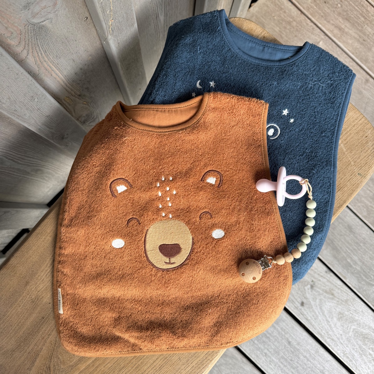 Lot de 2 bavoirs bébé en éponge Kimmo bleu, PETIT BEGUIN