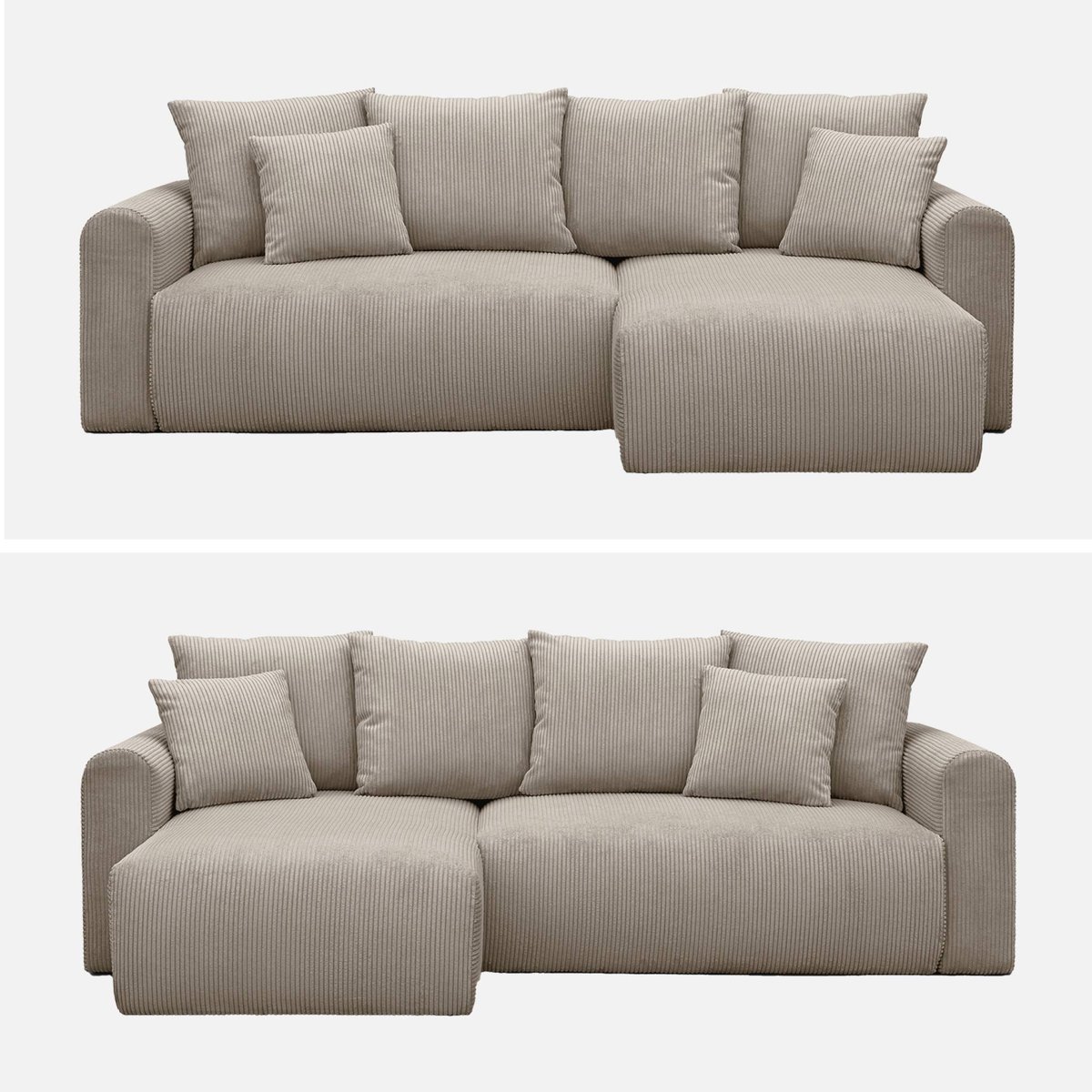 Canapé d'angle convertible réversible 3 places velours côtelé avec coffre ALMO taupe, SWEEEK