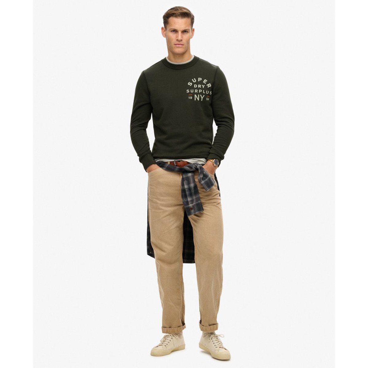 Sweat ras-du-cou à motif Surplus noir délavé, SUPERDRY