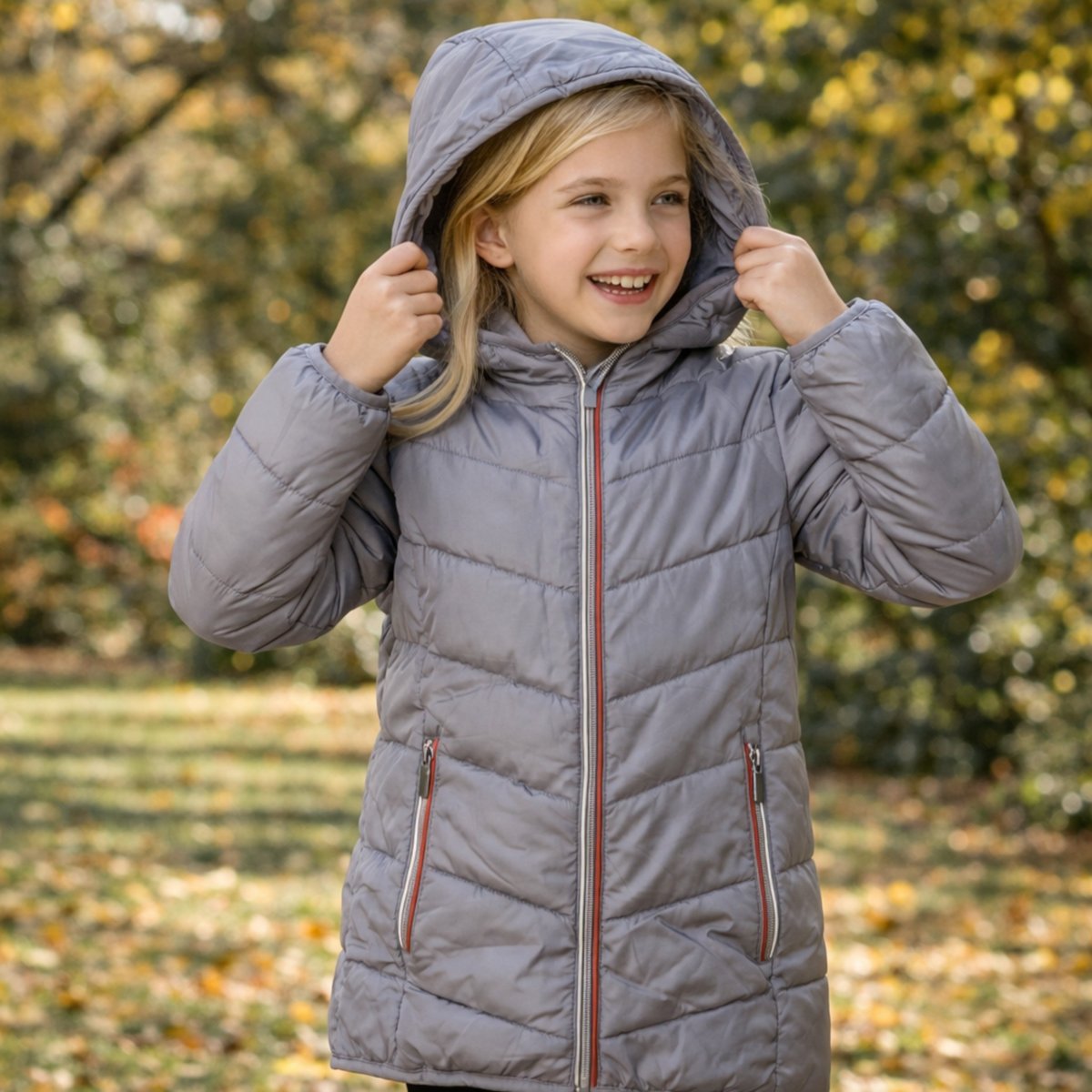 Doudoune matelassée zippée à capuche imprimée, coupe droite GRAND NORD gris, LEE COOPER